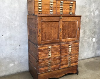 Vintage 1920's Oak Sectional Flat File Cabinet  (QHJ58F)  ***See Listing Details For Info On Shipping***