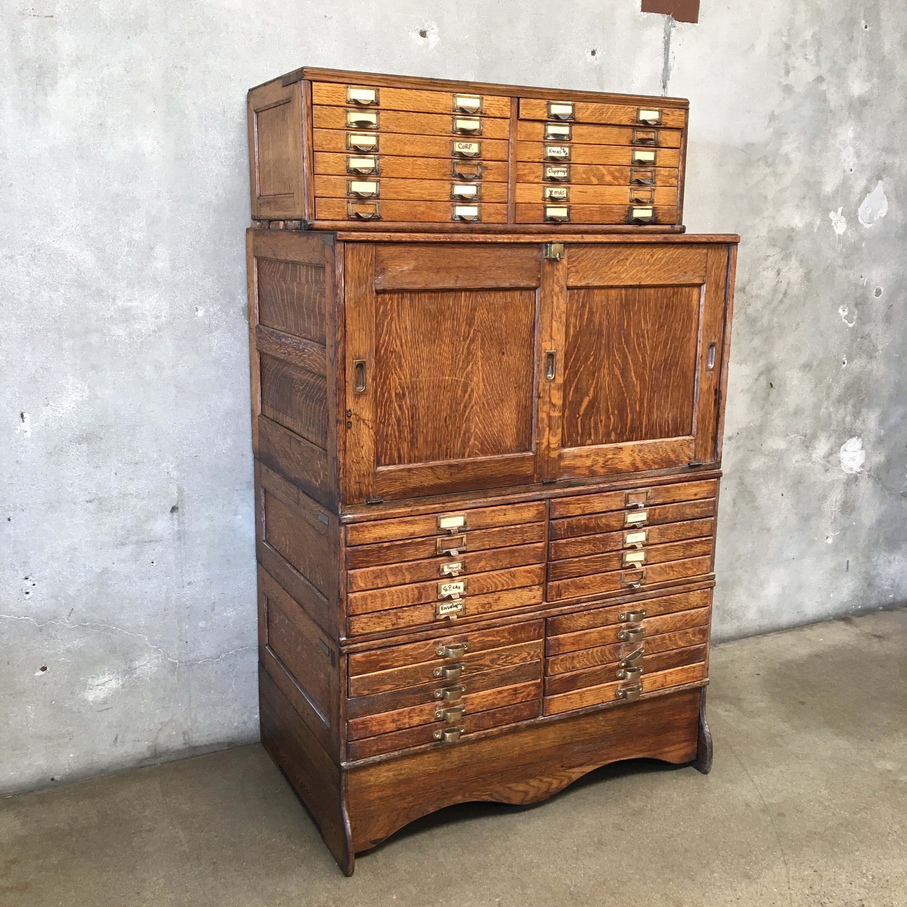 Vintage Industrial Wood Flat File Print Storage Cabinet Architect Artist  Archive