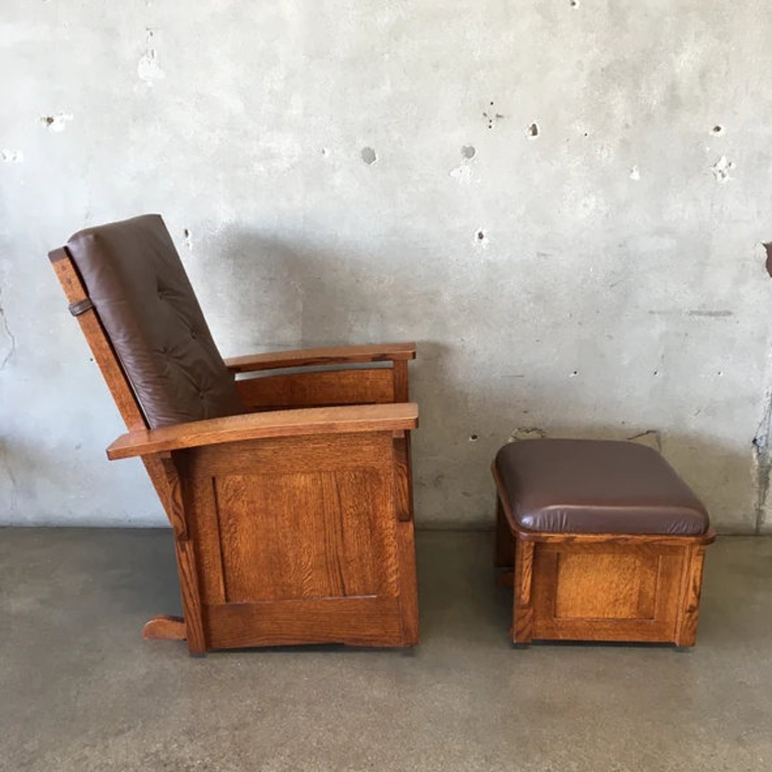 Mission Style Oak Glider Rocker with Gliding Foot Stool Etsy