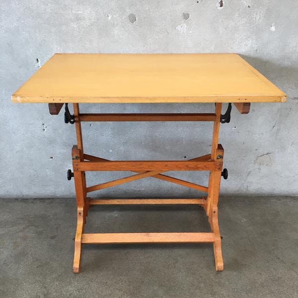 Vintage Oak Base Drafting Table 