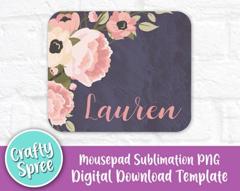 Navy Floral Mousepad Sublimation Template PNG Instant Download