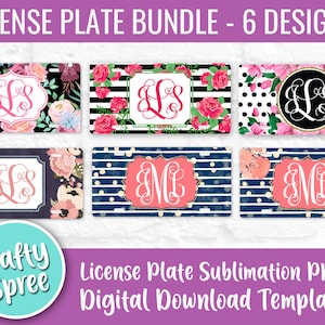 License Plate Sublimation Template Bundle PNG Instant Download Floral Stripe Polka Dot