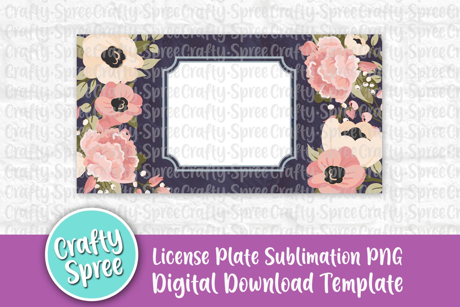 License Plate Sublimation Template Bundle PNG Instant Download Floral