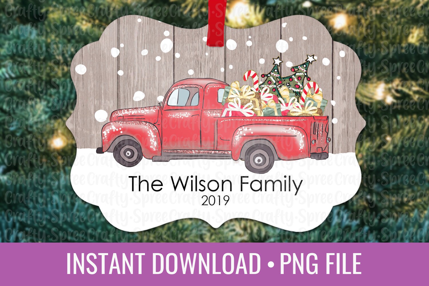 Vintage Farm Truck Christmas Benelux Ornament Sublimation Template PNG Instant Download