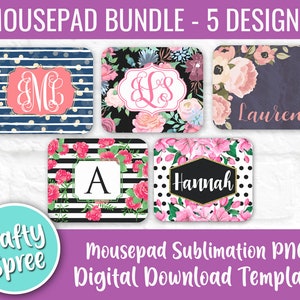 Modello di sublimazione del mousepad Bundle PNG Download istantaneo Floral Stripe Polka Dot