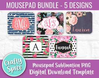 Mousepad Sublimation Template Bundle PNG Instant Download Floral Stripe Polka Dot