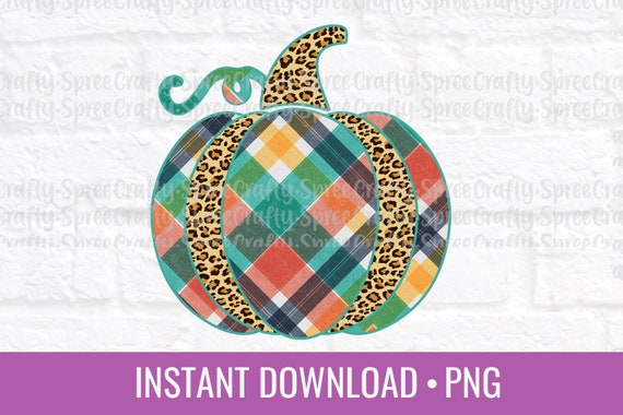 Leopard Print Plaid Pumpkin Blank PNG Instant Download File Sublimation DTG Clipart