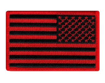 AMERICAN FLAG PATCH Reverse Black and Red embroidered iron-on applique