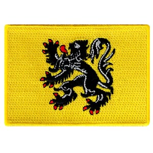 Flanders Flemish Flag Patch: Embroidered Iron-On Applique (3.5x2.5-Inches)