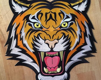 Large BENGAL TIGER PATCH iron-on embroidered Jungle Safari Souvenir Wild Animal Roaring applique