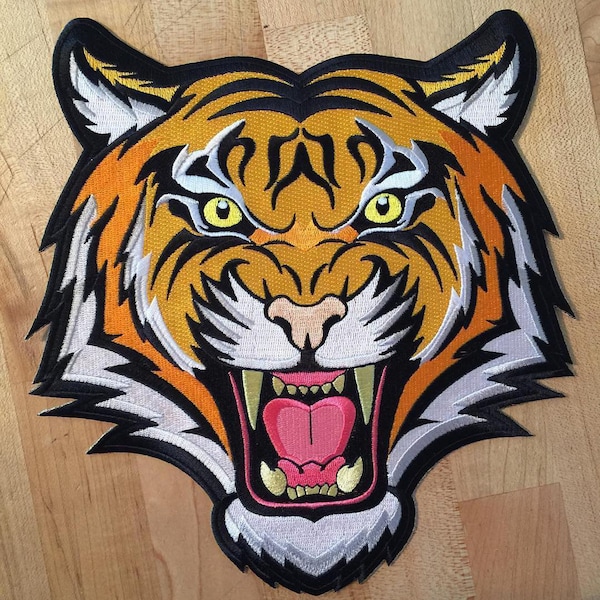 Large BENGAL TIGER PATCH iron-on embroidered Jungle Safari Souvenir Wild Animal Roaring applique