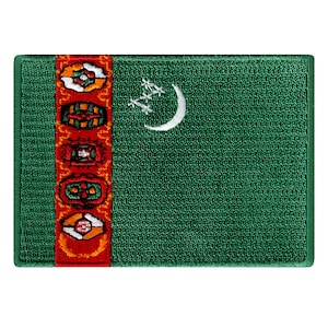 Turkmenistan Flag Patch: Embroidered Iron-On Applique (3.5x2.5-Inches)