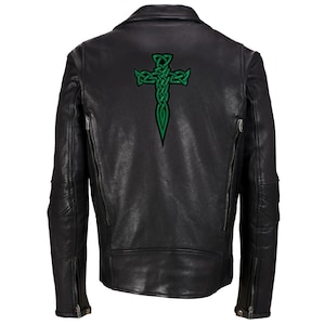 Stor keltisk korsdolk lapp grön strykbar broderad irländsk religiös emblem applikation