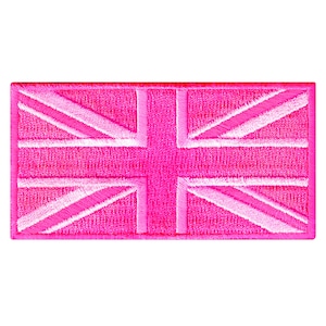 Pink Union Jack Patch: Embroidered British Flag Applique (3.5x1.75-Inches)