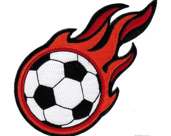FLAMING SOCCER PATCH iron-on embroidered applique major league sports emblem World Cup Football