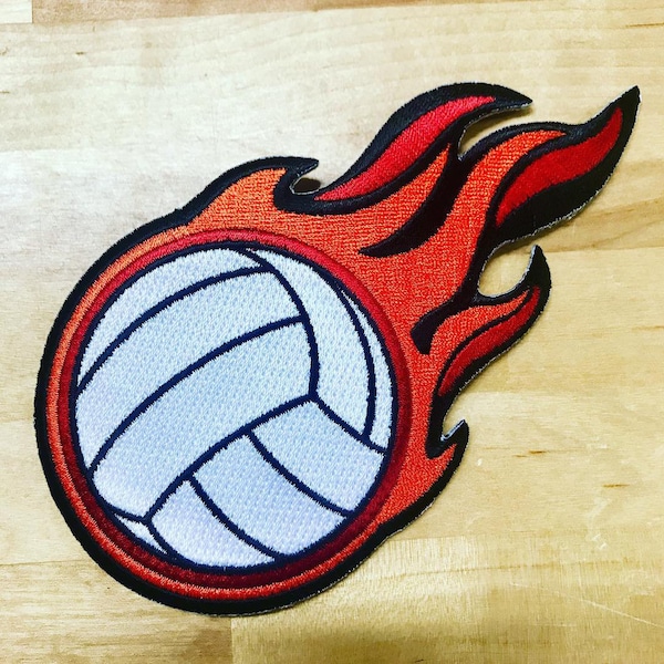 FLAMING VOLLEYBALL PATCH iron-on embroidered major league sports emblem beach volley ball team uniform emblem flames