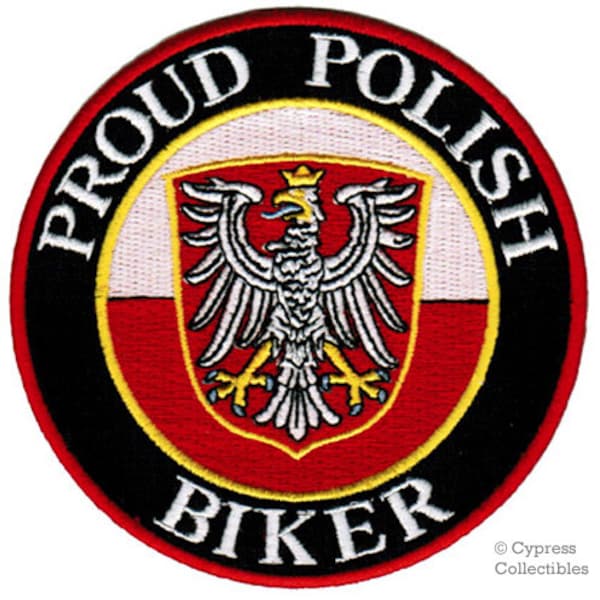 PROUD POLISH BIKER patch embroidered iron-on applique Poland Flag