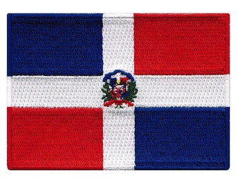 Dominikanska republikens flagga-märke: Broderad strykapplikation (8,5 x 6,5 cm)