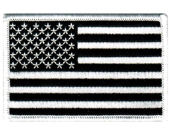 AMERICAN FLAG PATCH Black and White embroidered iron-on applique