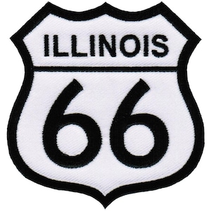 ROUTE 66 ILLINOIS PATCH iron-on embroidered applique Road Sign Historic Highway Emblem biker