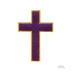 CHRISTIAN CROSS PATCH Roxo/Dourado Ferro Sobre Bordado Religioso Biker aplique