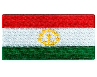 Tajikistan Flag Patch: Embroidered Iron-On Applique (3.5x1.75-Inches)