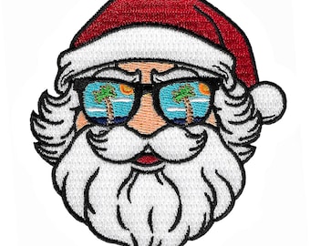 SANTA CLAUS PATCH iron-on embroidered applique Sunglasses scrapbook winter decoration funny