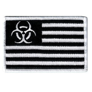 ZOMBIE AMERICAN FLAG Patch Black and White embroidered iron-on applique Biohazard Symbol