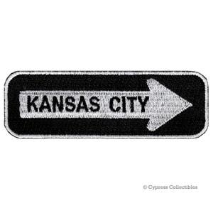 KANSAS CITY Road SIGN patch embroidered iron-on applique One Way Highway Traffic Sign Road Emblem Biker Symbol Arrow Missouri
