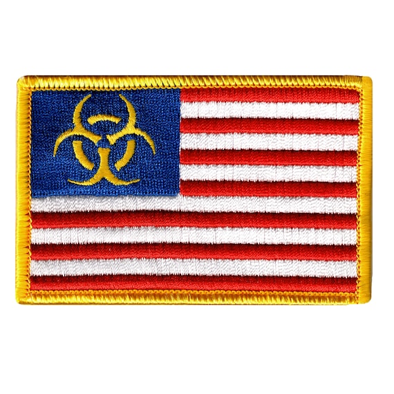 ZOMBIE AMERICAN FLAG Patch Red White Blue Embroidered Iron-on Applique  Biohazard Symbol 