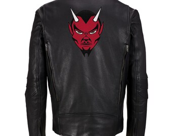 Large Red Devil Patch: Embroidered Iron-On Applique, Biker Satan Symbol