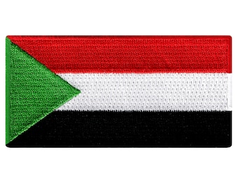 Sudan Flag Patch: Embroidered Iron-On Applique (3.5x1.75-Inches)