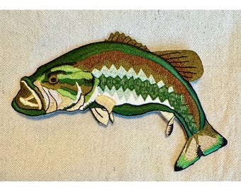 Naszywka z haftem „Bass Fish”: aplikacja wędkarska do prasowania (6 cali)