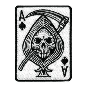 ACE of SPADES Sensenmann Aufbügler gestickte Applikation Schädel Emblem Tod Spielkarte