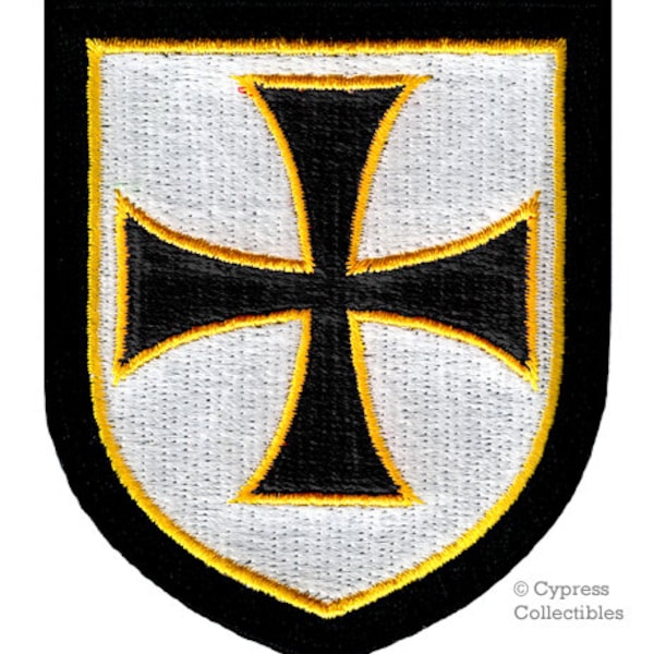 KNIGHTS TEMPLAR SHIELD Patch iron-on Embroidered Black Crusades Religious Christian Military applique