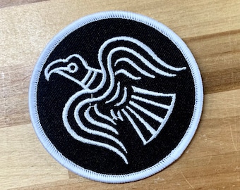 ODIN'S RAVEN VIKING iron-on patch embroidered Norway Historical Emblem Black applique