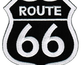 ROUTE 66 BLACK PATCH fer à repasser brodé applique Panneau routier Historique Highway Emblem biker