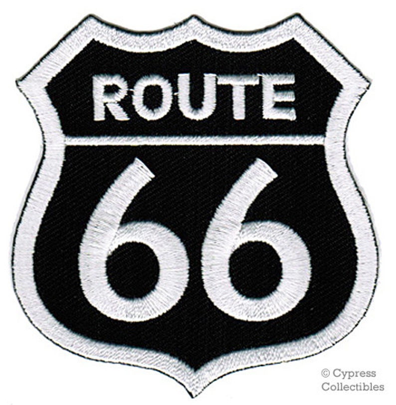 ROUTE 66 BLACK PATCH Iron-on Embroidered Applique Road Sign - Etsy