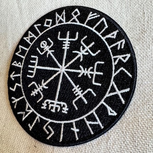 ICELANDIC COMPASS iron-on patch embroidered Norway Historical Viking Navy Iceland Vegvisir Emblem Black White image 4