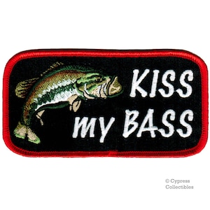 KISS My BASS PATCH Iron-on Embroidered Applique Fishing Joke Humor Gift  Largemouth Fish -  Sweden