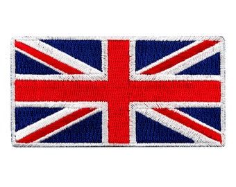 UK Union Jack Flag Patch: Embroidered Iron-On Applique (3.5x1.75-Inches)