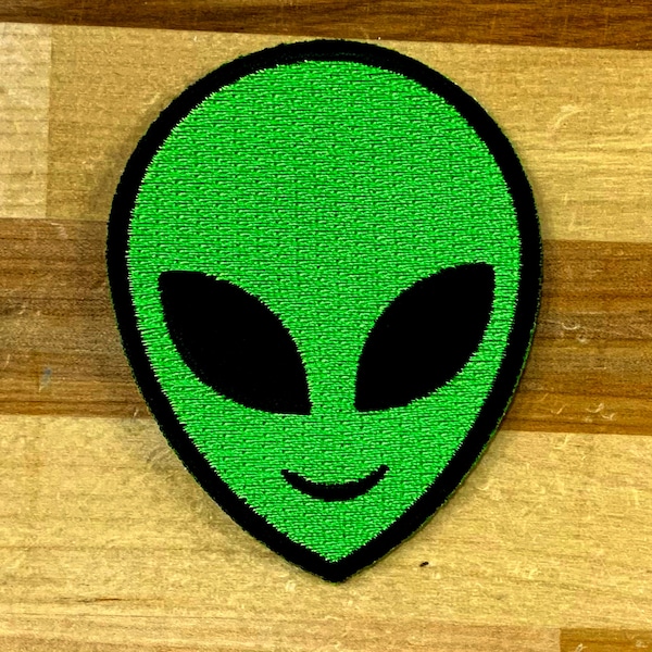 Green ALIEN PATCH iron-on embroidered Smiling Extraterrestrial applique