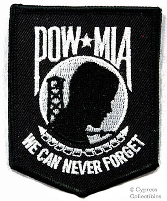 POW-MIA EMBROIDERED PATCH iron-on VIETNAM WAR BLACK RED military prisoner emblem