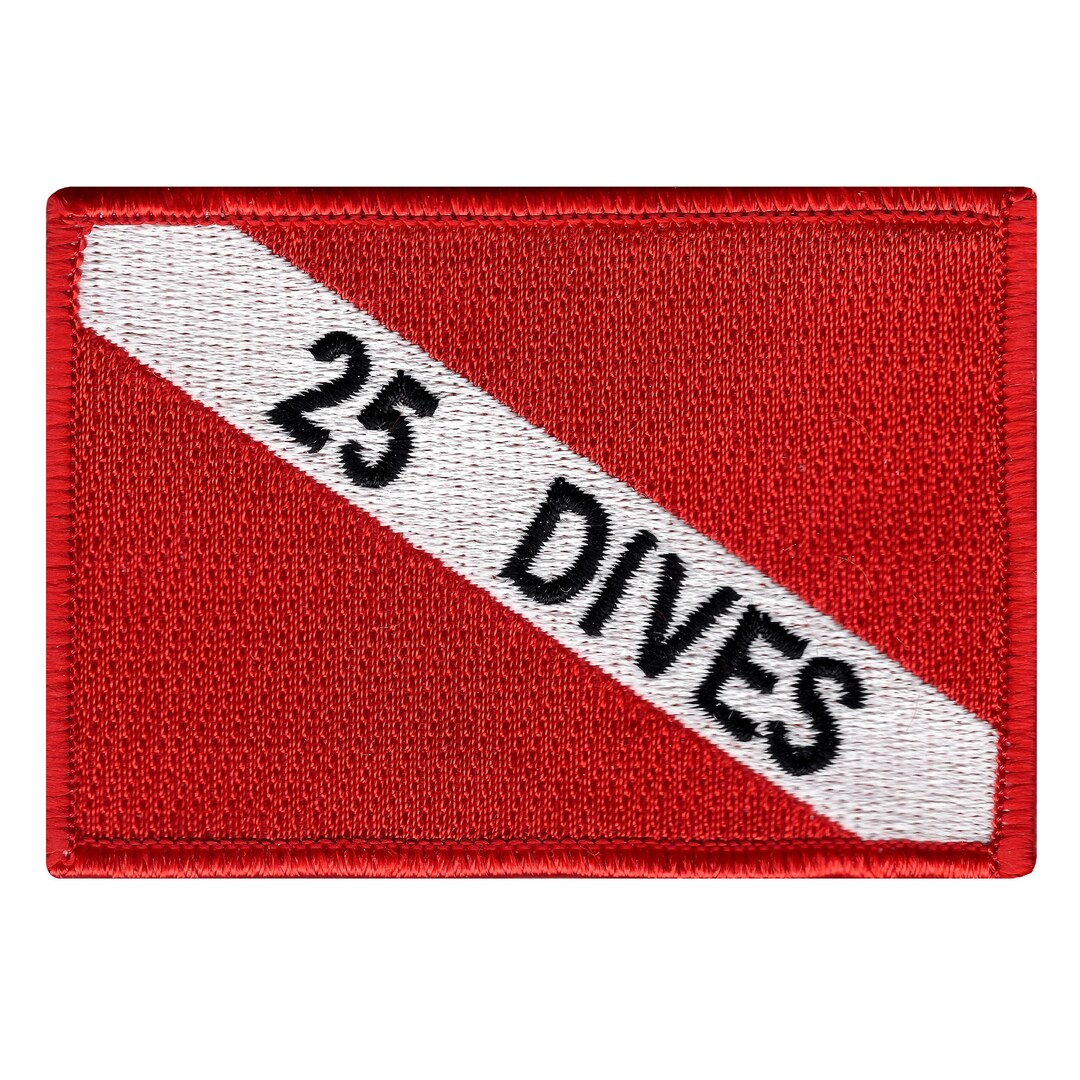 25 Dives DIVER DOWN FLAG Patch Scuba Diving Embroidered Iron-on ...