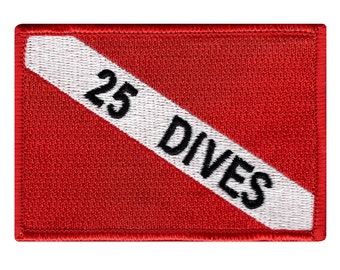25 Dives DIVER DOWN FLAG Patch Scuba Diving embroidered iron-on applique Emblem