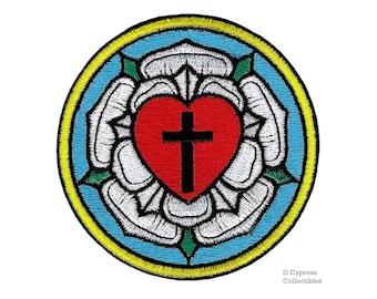 LUTHER ROSE PATCH Iron-On Embroidered Christian Cross Lutheran Church Heart Symbol Religious Biker Emblem applique