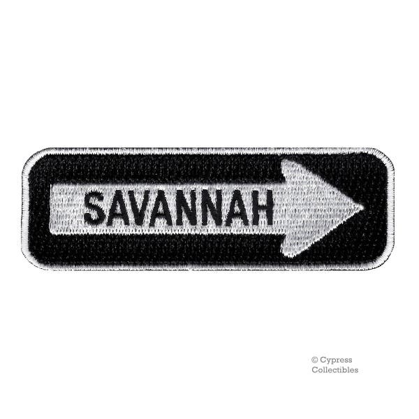 SAVANNAH ROAD SIGN patch embroidered iron-on applique One Way Highway Traffic Sign Road Emblem Biker Symbol Arrow Georgia