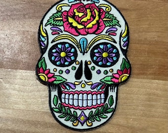 Skull day of the dead calavera biker embroidered applique iron-on patch S-1319