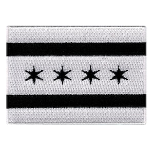 Black Chicago City Flag Patch: Embroidered Iron-On Applique (3.5x2.5-Inches)