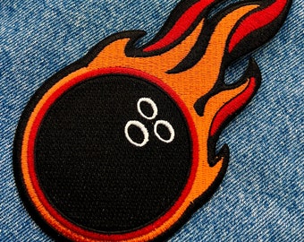 FLAMING BOWLING BALL Patch iron-on embroidered sports emblem league pin